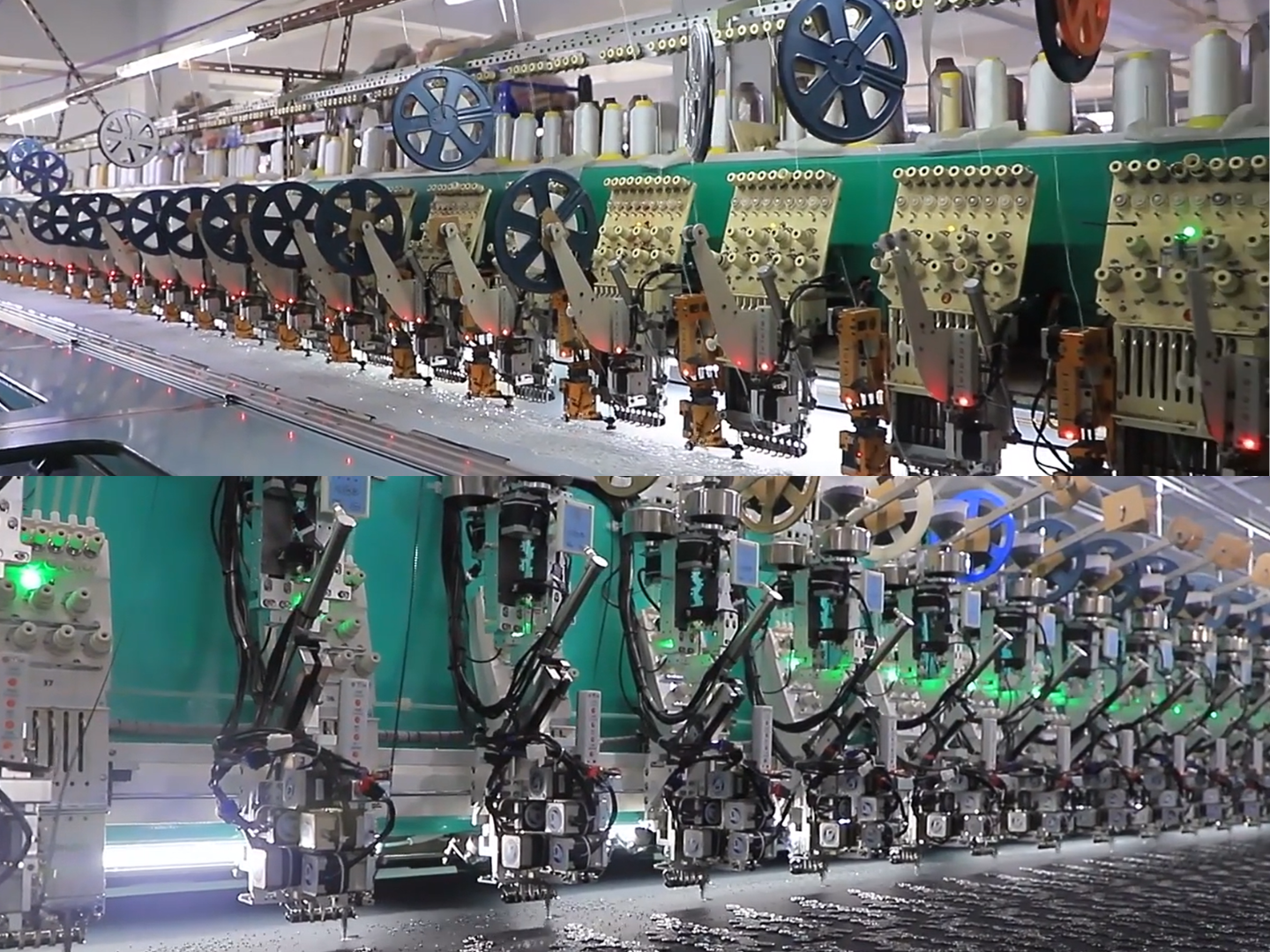 Different lace production lines in manufacturing facility