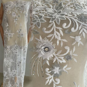Wholesale Price Good Quality Rhinestone Beaded Flower Lace Fabric