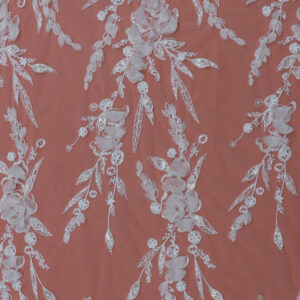 wholesale ivory lace with 3d floral appliqué, beads & sequins embroidery m054826fab (copy)