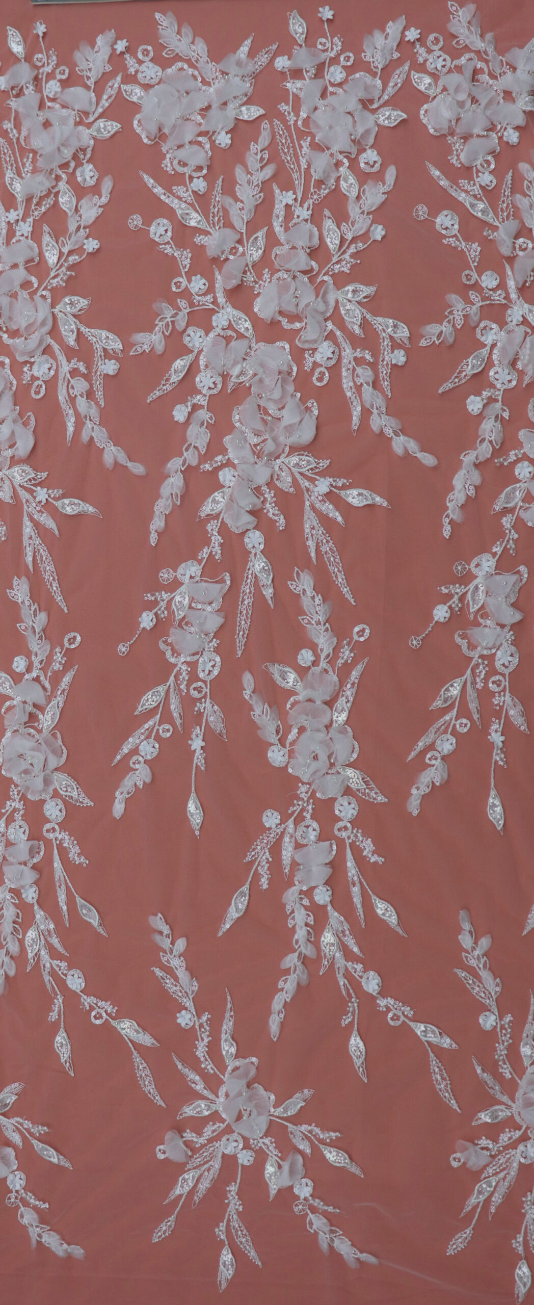 wholesale ivory lace with 3d floral appliqué, beads & sequins embroidery m054826fab (copy)