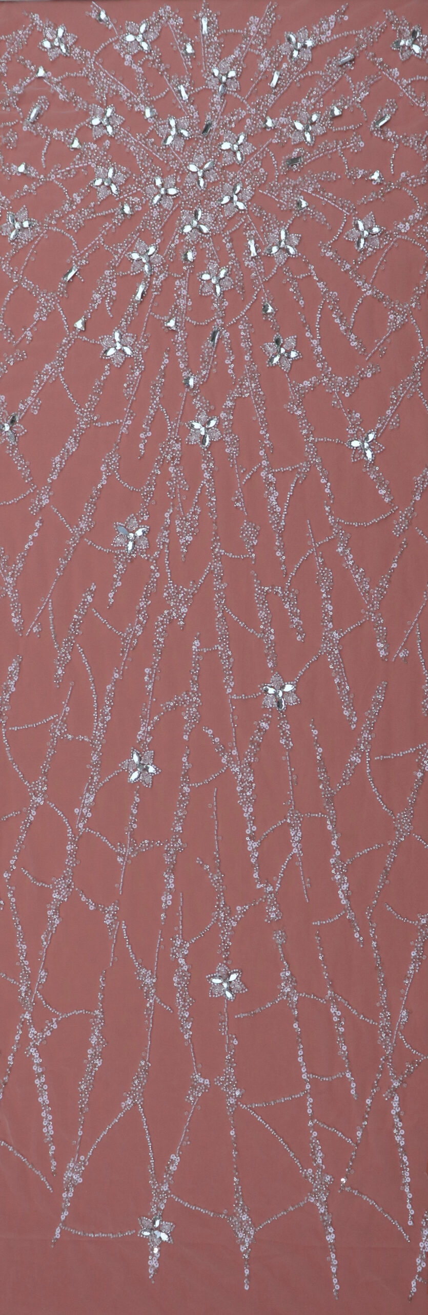 wholesale ivory floral embroidered fabric with machine & hand beads, sequins, silver accents u005498b (copy)