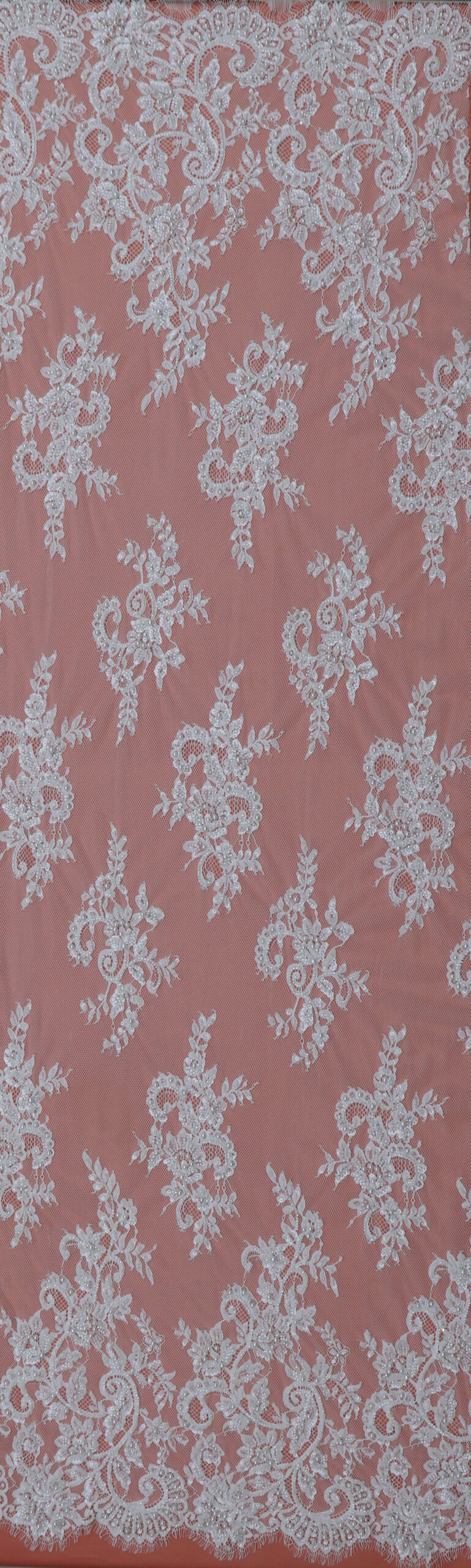 wholesale french floral embroidered lace with scalloped border, beads & sequins