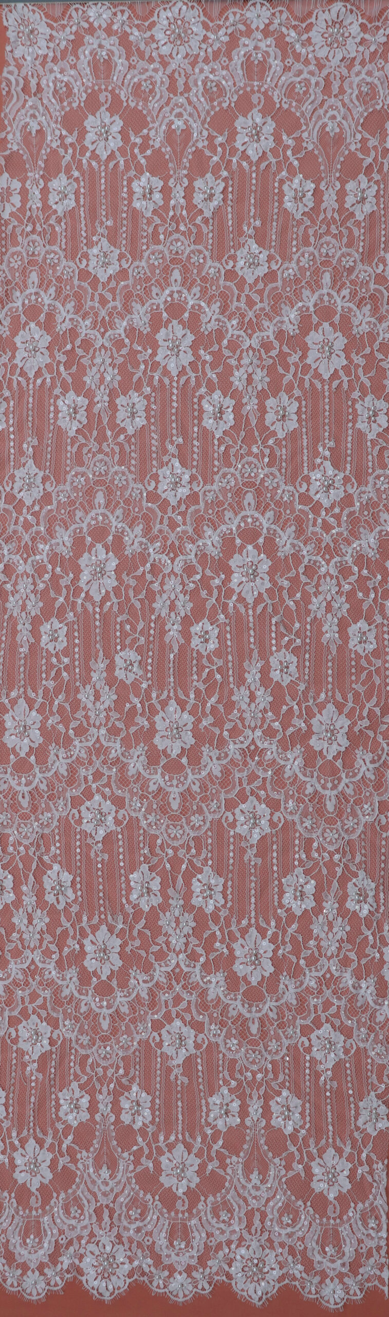 wholesale french symmetrical floral embroidered lace with beads & scalloped border ivory 1.5m x 3m u5b5534