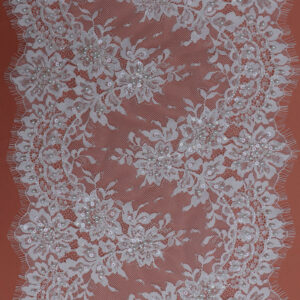 wholesale french floral embroidered lace trim with beads & sequins, scalloped edge 34.5cm u5b5678xe