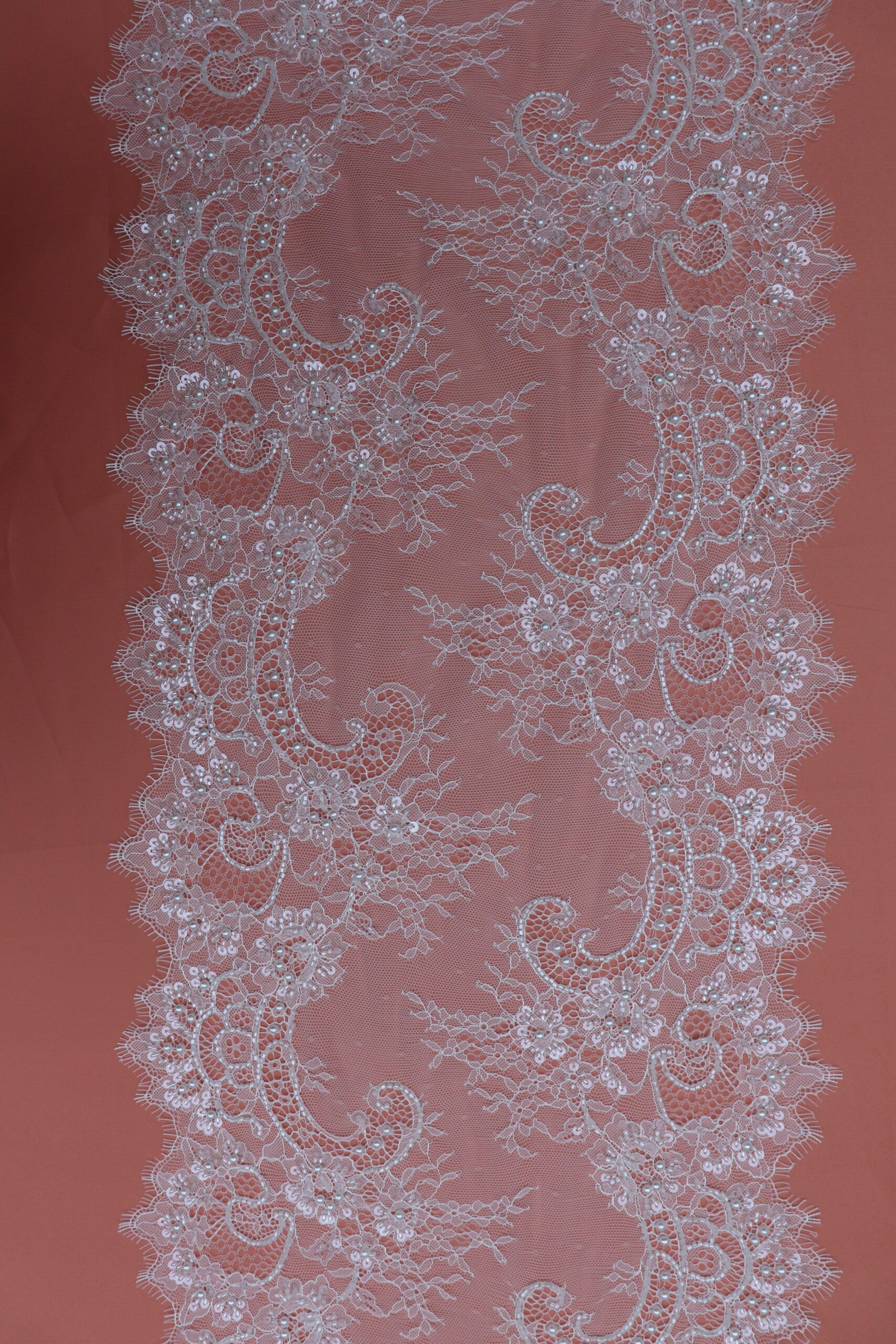 wholesale french floral embroidered lace trim with beads & sequins, scalloped edge 34.5cm u5b5678xe (copy)