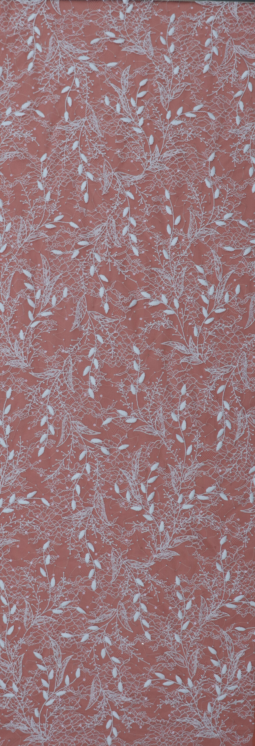wholesale botanical embroidered lace fabric with sequins, ivory mesh u755662