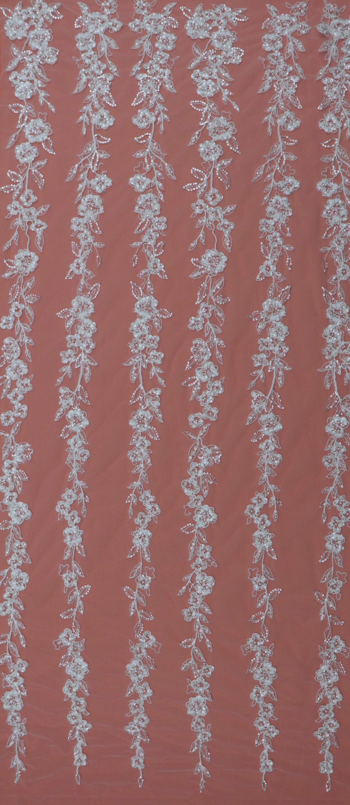 wholesale vertical vine embroidered lace with beads & sequins, ivory mesh