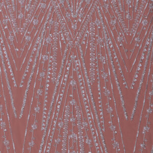 wholesale art deco chevron & floral lace with silver sequins, ivory mesh vtn805133f