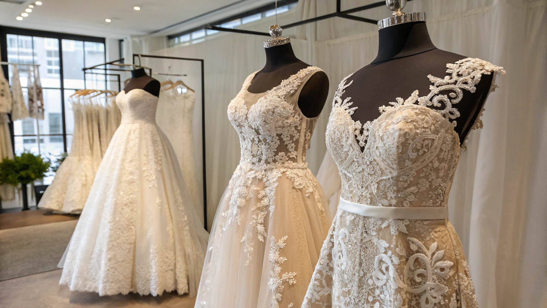 different wedding dress styles with lace overlays