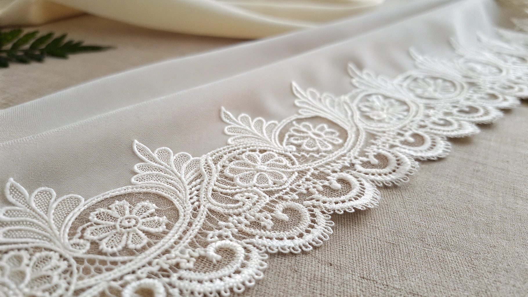 Delicate scalloped Chantilly lace trim for bridal gowns Vintage Chantilly lace trim with scalloped edges detail