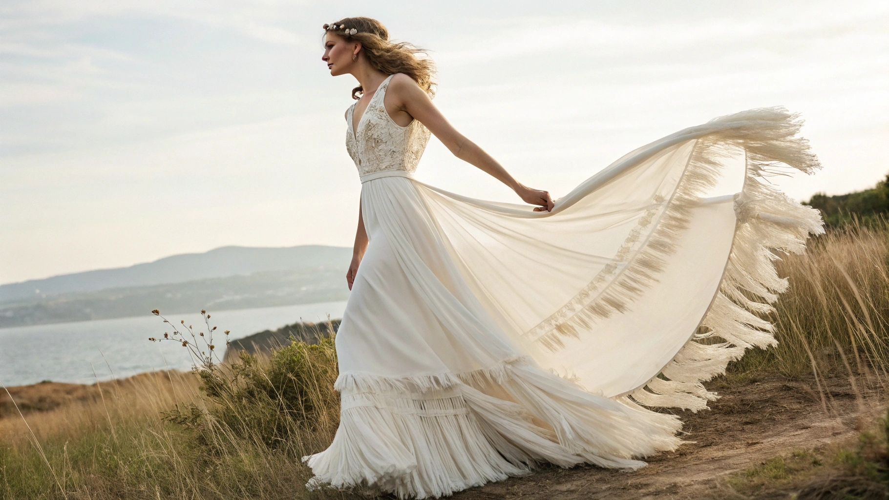 Flowing asymmetrical fringe trim for destination wedding dresses Asymmetrical fringe lace trim for bohemian bridal gowns