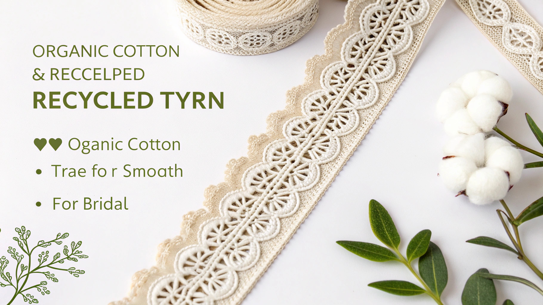 Organic cotton and recycled yarn eco-trim for bridal Sustainable eco-friendly lace trim made from organic materials