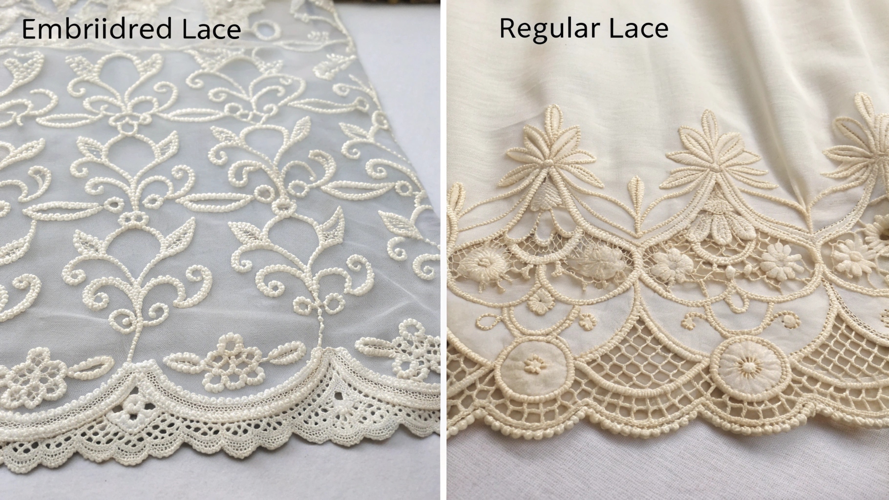 Embroidery vs Lace Fabric Manufacturing Differences embroidery vs lace fabric comparison
