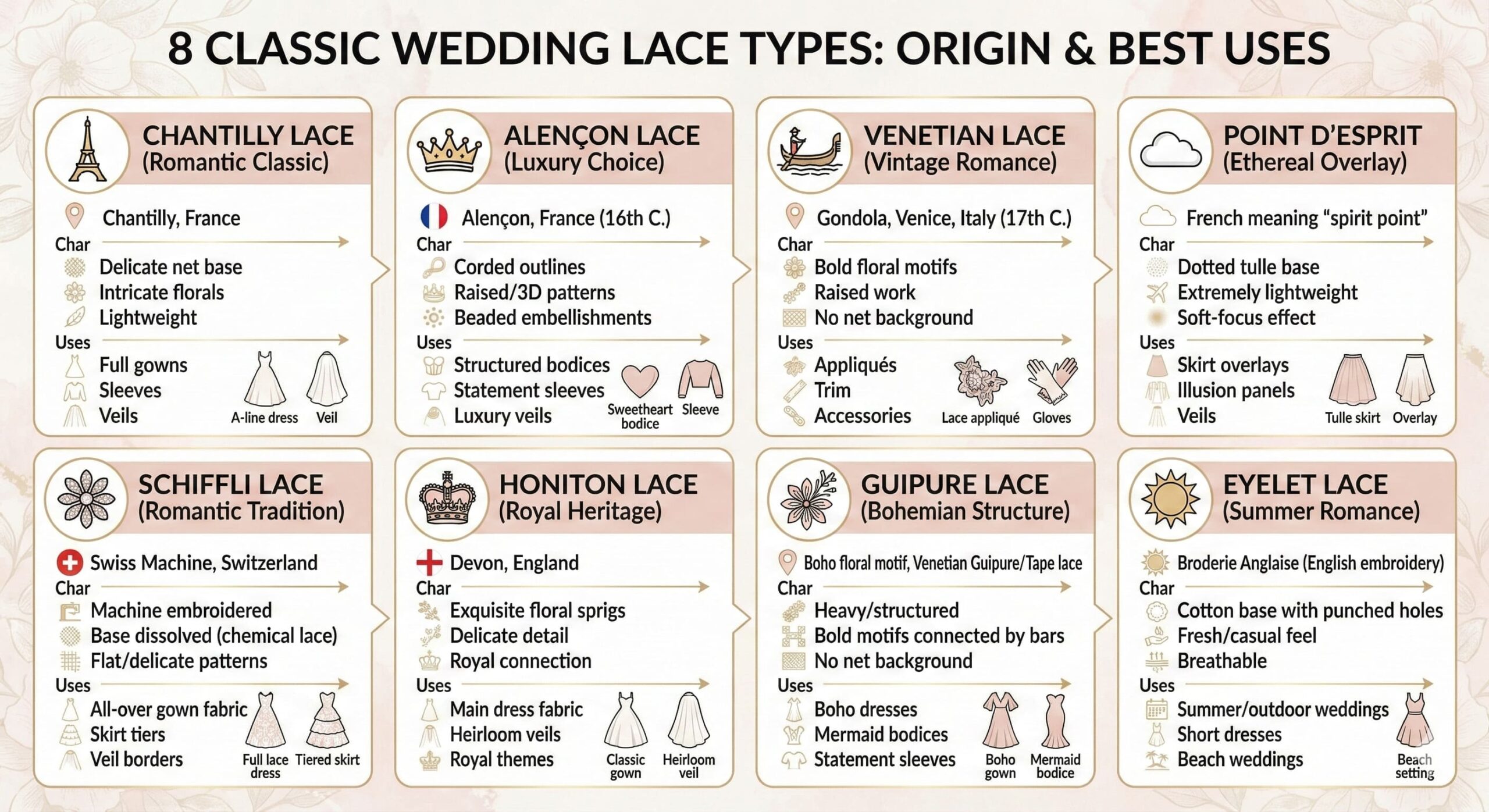Collection of luxury bridal lace types Beautiful wedding lace fabric samples