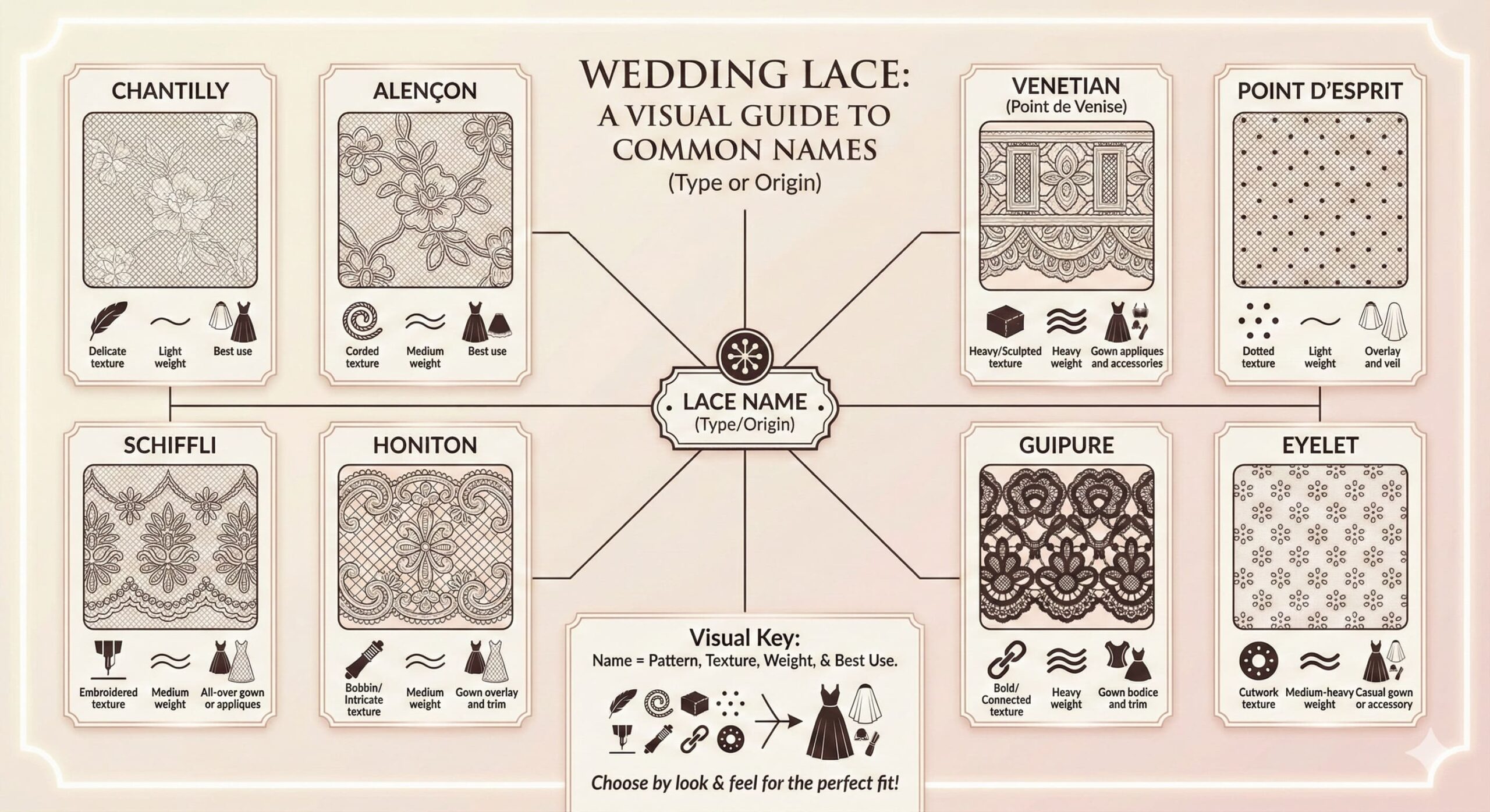 Delicate Chantilly lace for bridal wear Close-up of Chantilly lace pattern