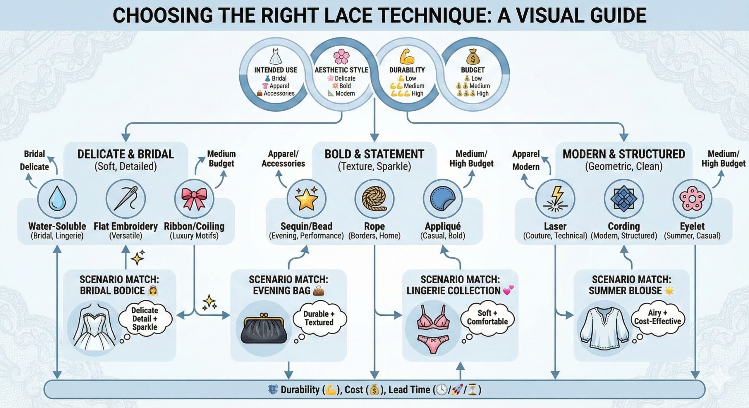 Different lace techniques side by side comparison Lace fabric samples comparison